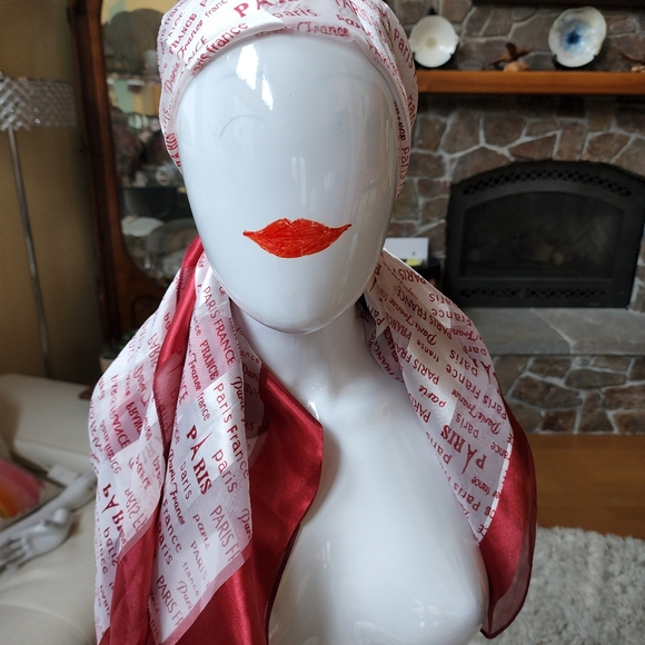 PARIS France silk scarves one brown & cream, one rose & white 39.5" sq. - Picture 2 of 13